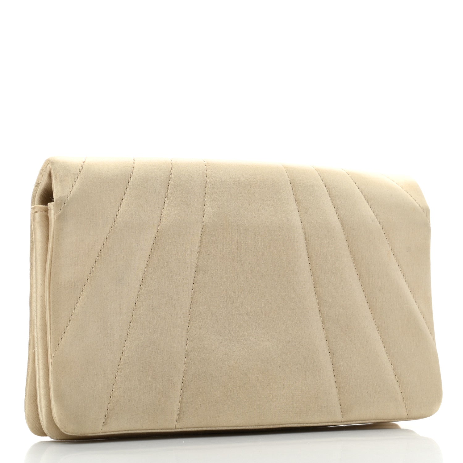 Chanel Satin Pleated Crystal CC Clutch Beige 3 of 12