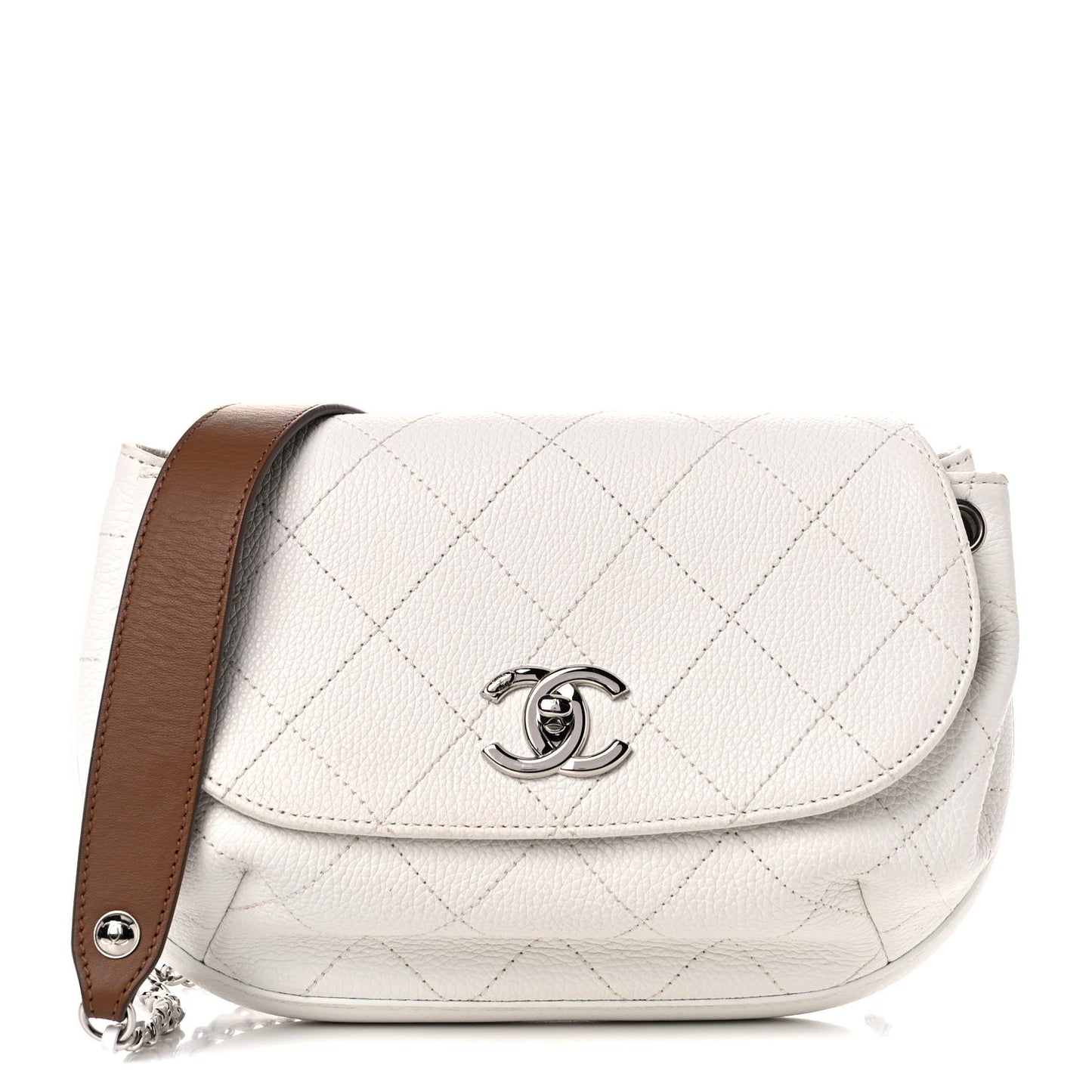 Calfskin Stitched Flap Bag White