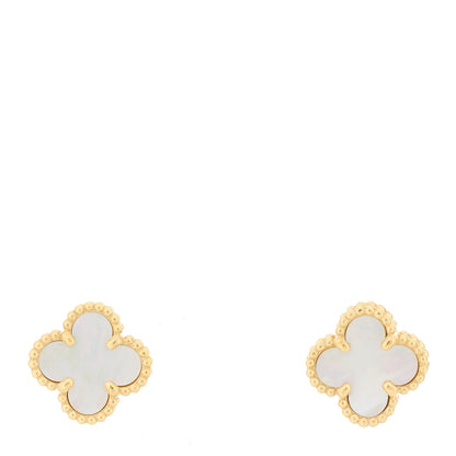 Van Cleef & Arpels 18K Yellow Gold Mother of Pearl Sweet Alhambra Earrings 1 of 5