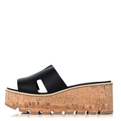Hermes Calfskin Cork Eze 30 Sandals 39 Black 1 of 9