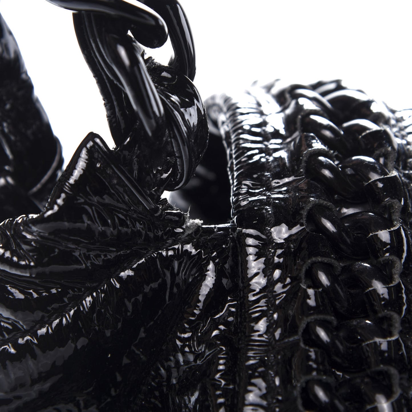 Crinkled Patent Modern Chain Flap Black