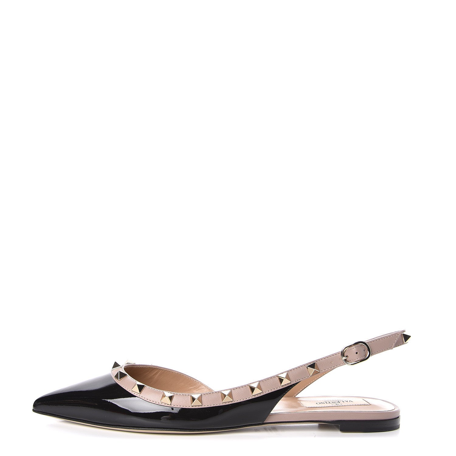 Valentino Garavani Patent Rockstud Slingback Flats 39 Black Poudre 1 of 9