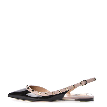 Valentino Garavani Patent Rockstud Slingback Flats 39 Black Poudre 1 of 9