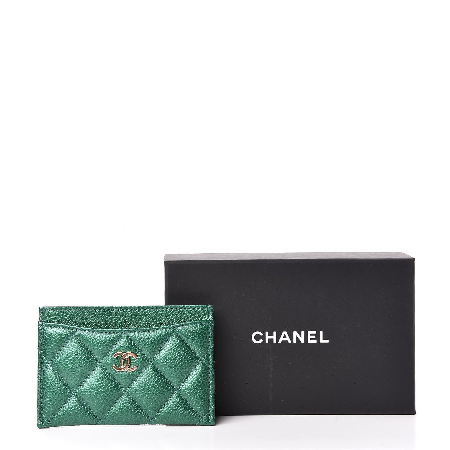 Metallic Caviar Quilted Card Holder Green