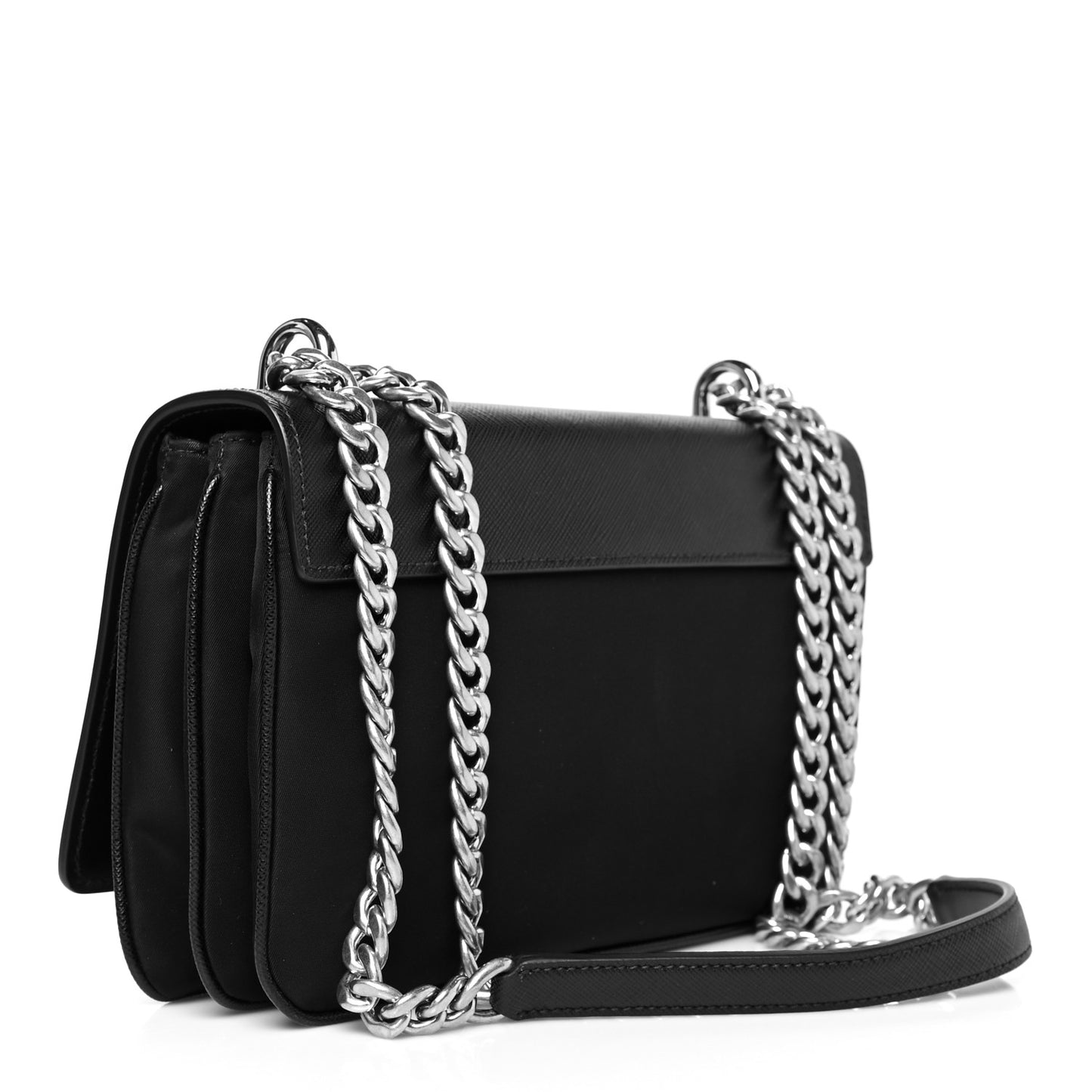Saffiano Tessuto Nylon Chain Shoulder Bag Black