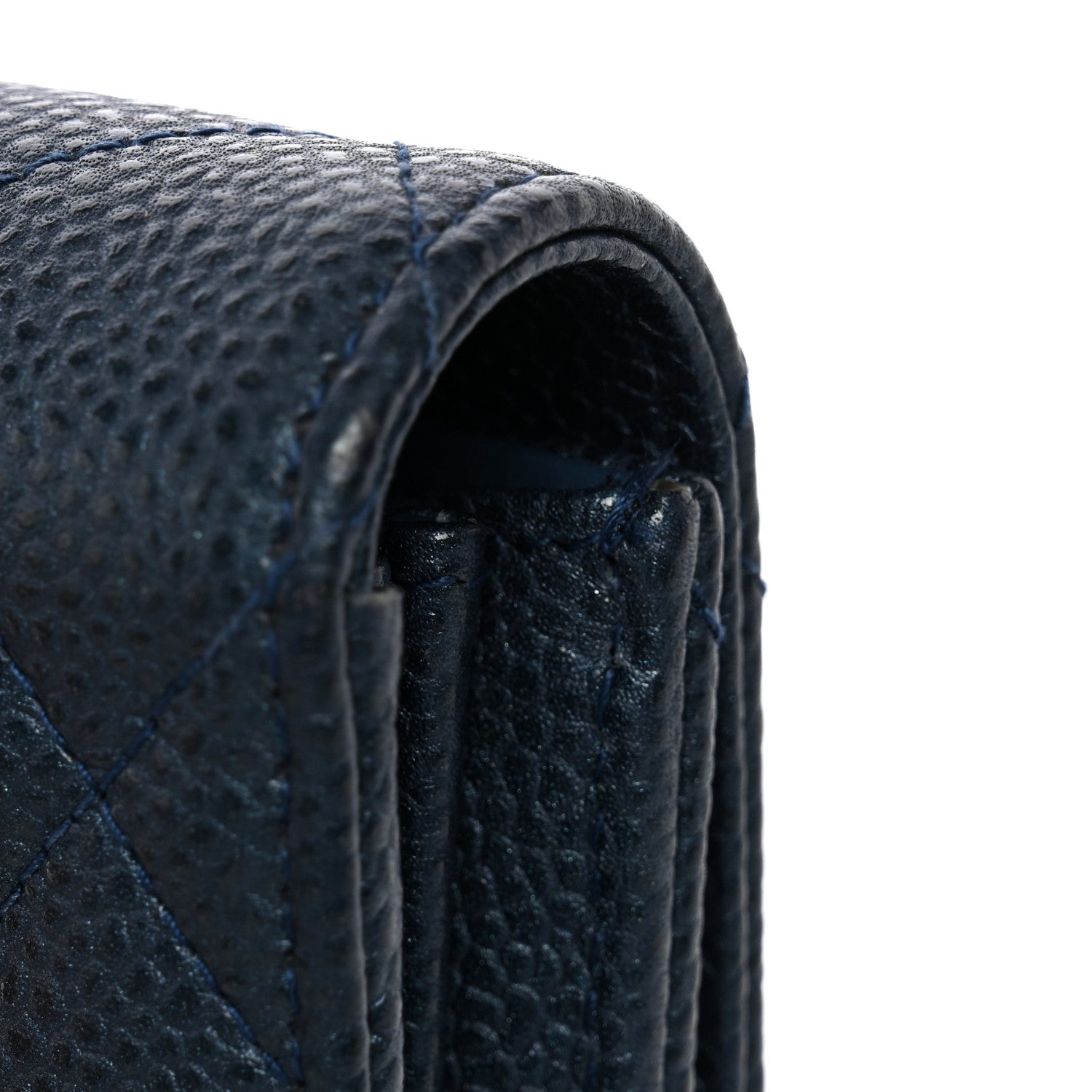 Chanel Iridescent Caviar Quilted Large Gusset Flap Wallet Dark Blue 10 of 11