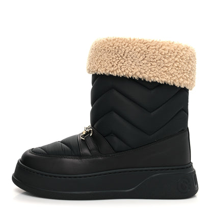 Gucci Nylon Quebec Calfskin Wool Chevron Quilted Mens Horsebit Snow Boots 8 Black Butterscotch 1 of 8