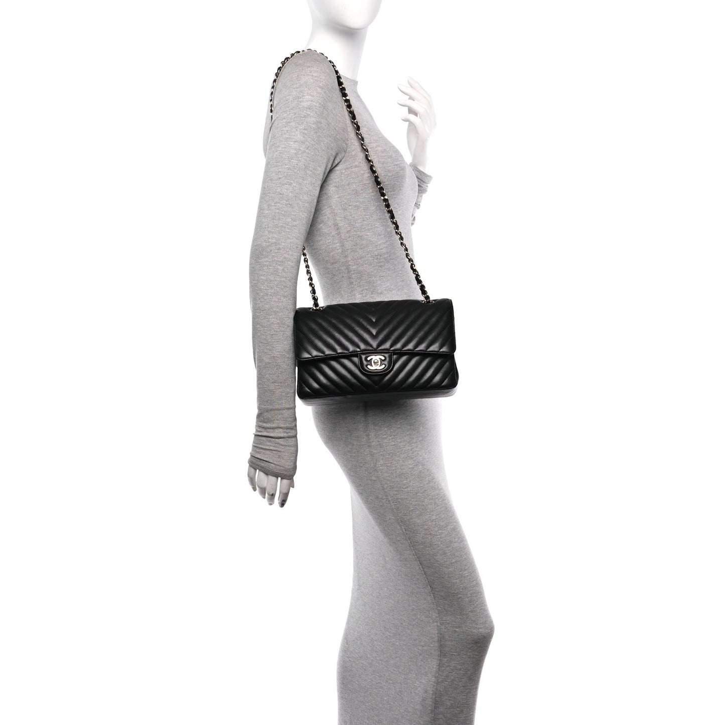 Lambskin Chevron Quilted Medium Double Flap Black