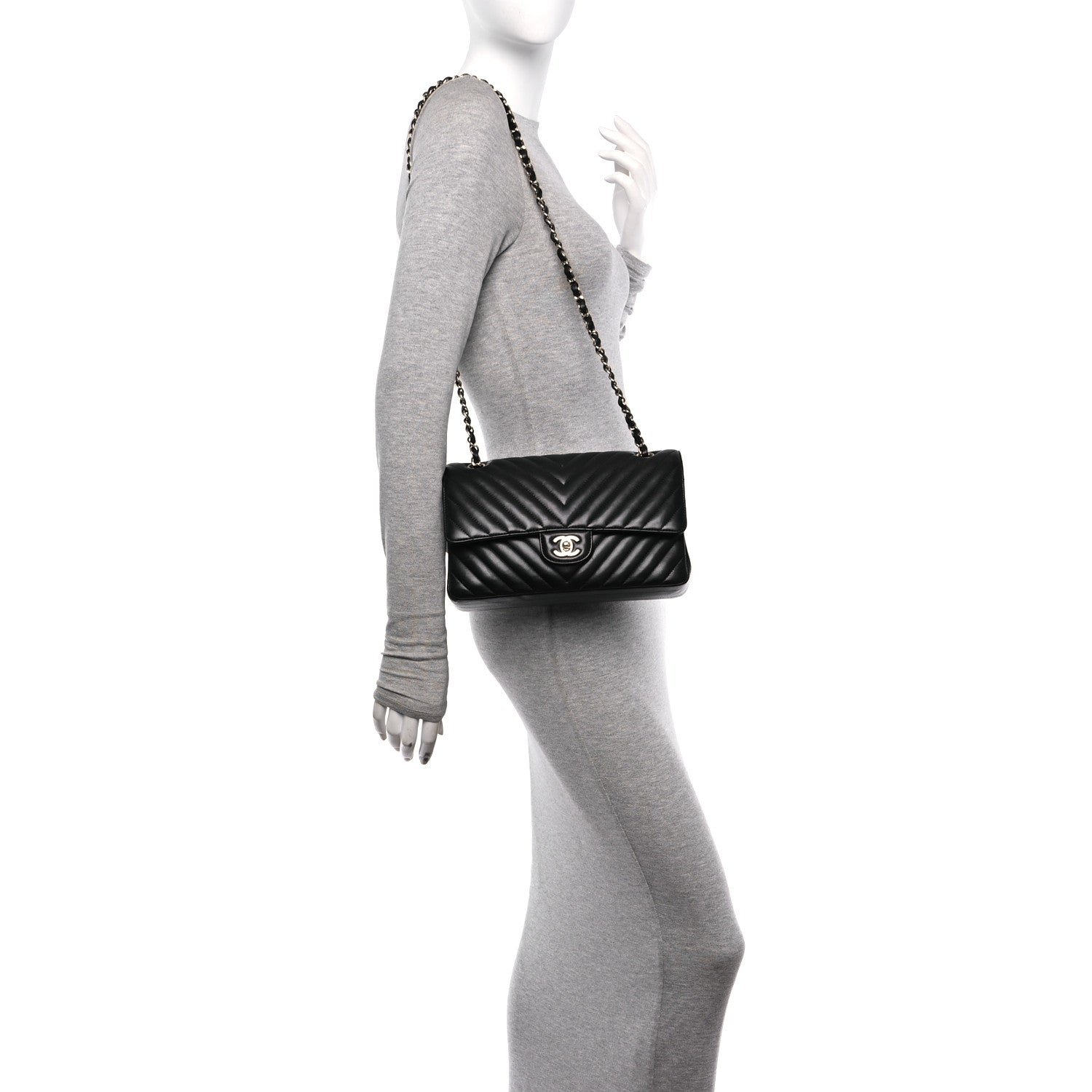Chanel Lambskin Chevron Quilted Medium Double Flap Black 2 of 11