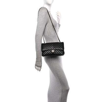 Chanel Lambskin Chevron Quilted Medium Double Flap Black 2 of 11