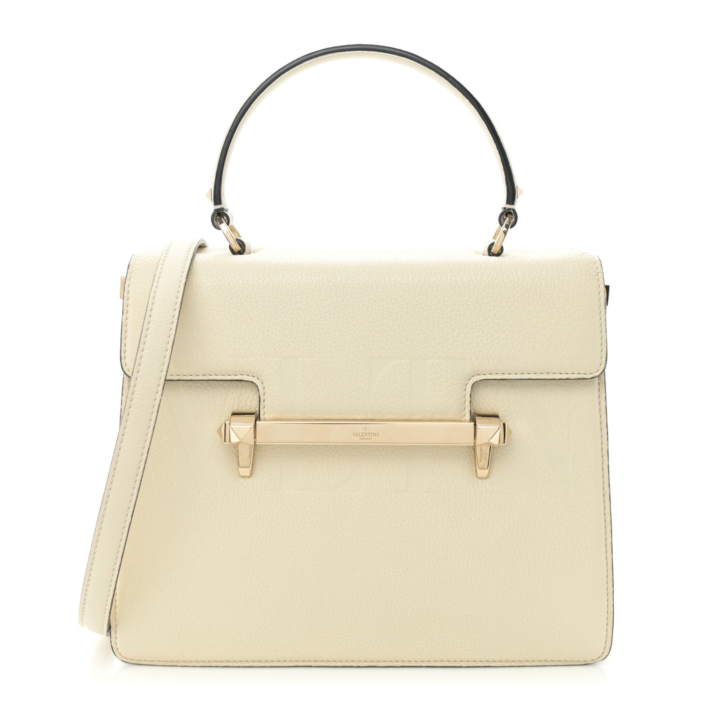 Grainy Calfskin Embossed VLTN Uptown Top Handle Bag Ivory