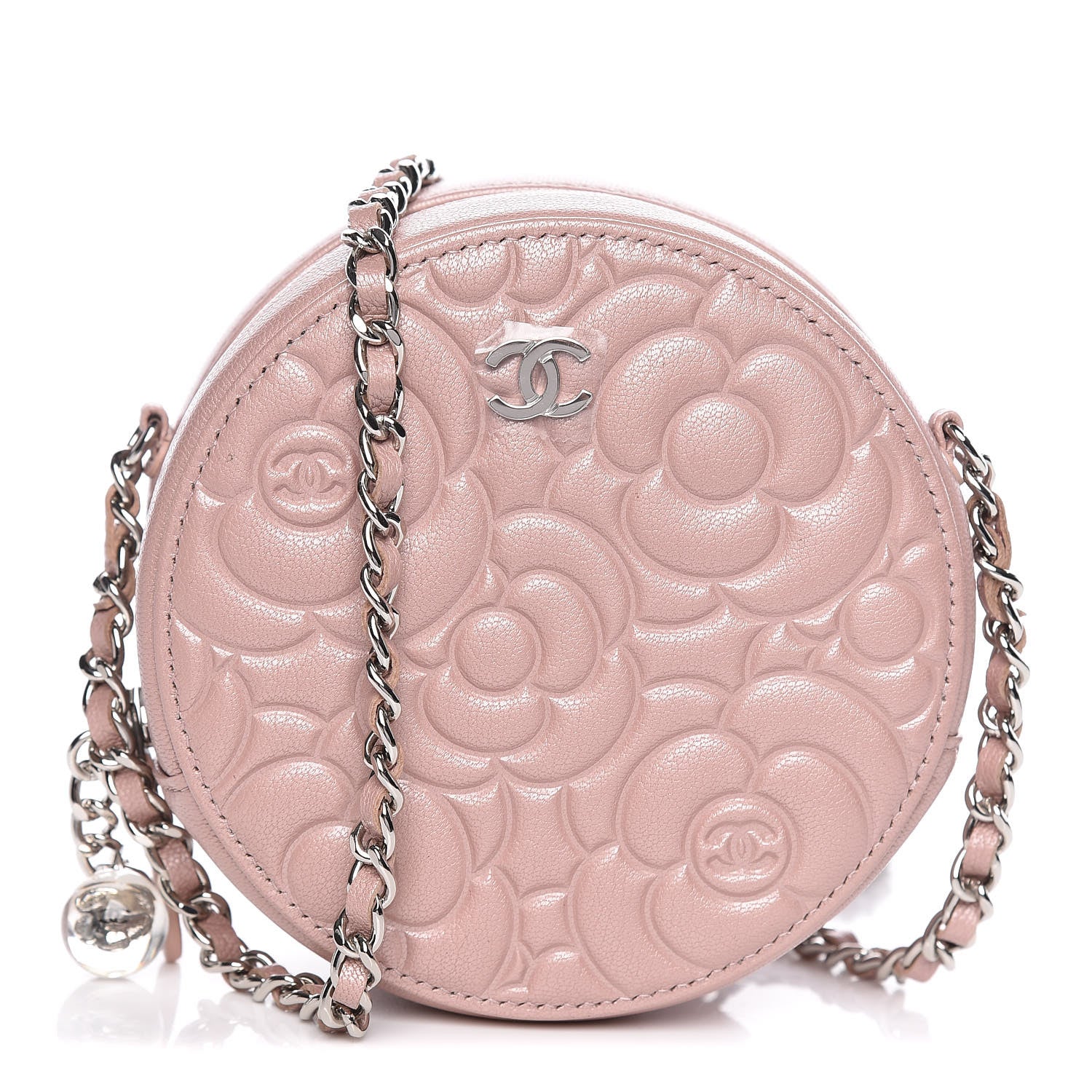 Chanel Lambskin Camellia Quilted Round Clutch With Chain Light Pink 1 of 10