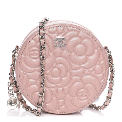 Chanel Lambskin Camellia Quilted Round Clutch With Chain Light Pink 1 of 10