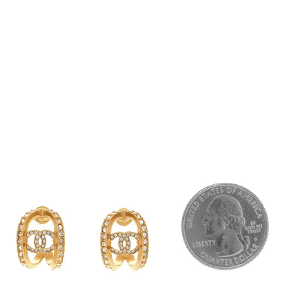 Chanel Crystal Strass CC Double Hoop Earrings Gold 2 of 5