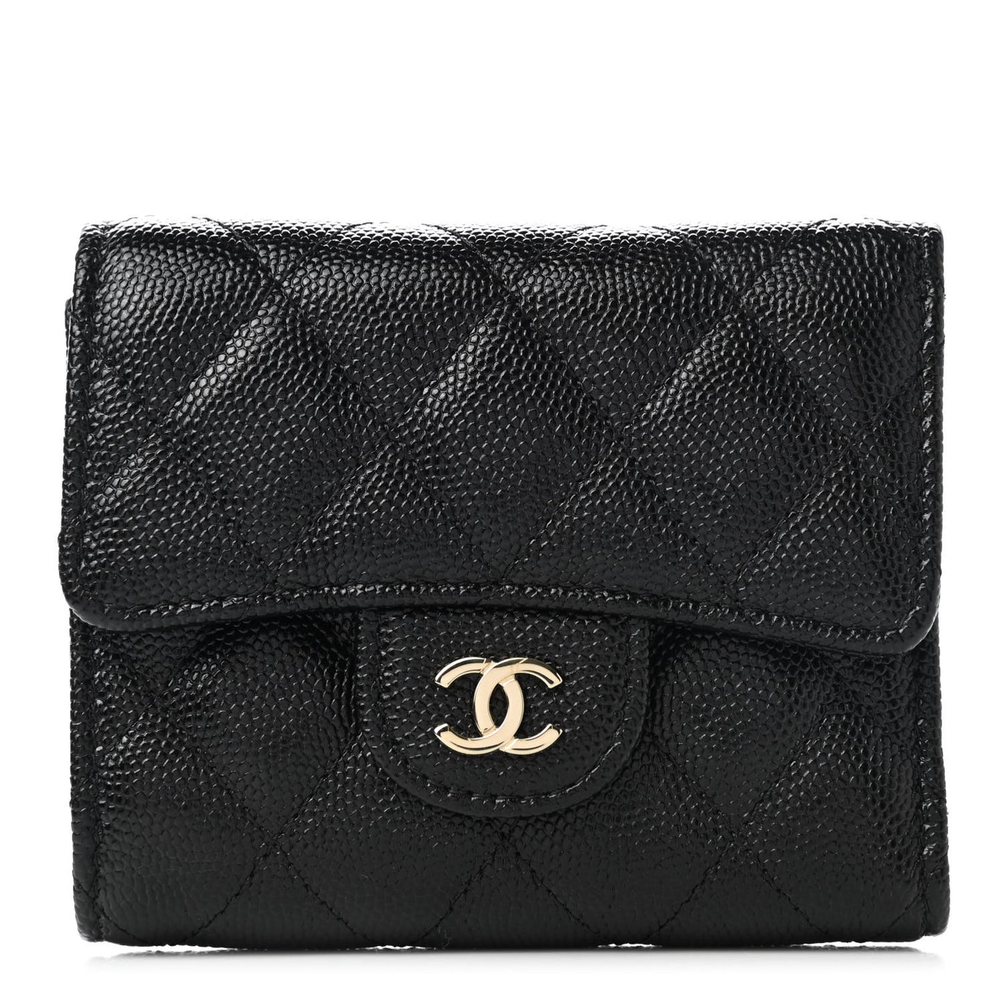 Caviar Quilted Flap Card Holder Black