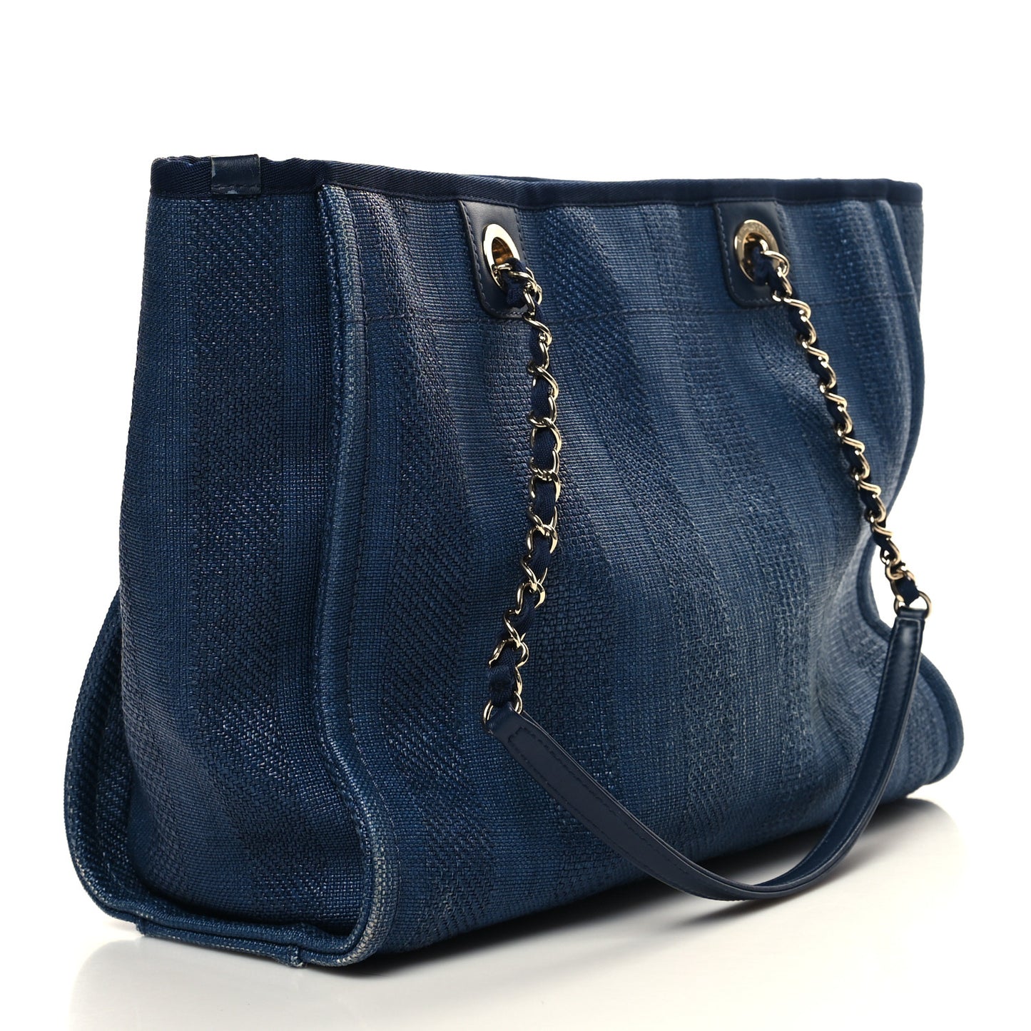 Mixed Fibers Striped Small Deauville Tote Navy Blue