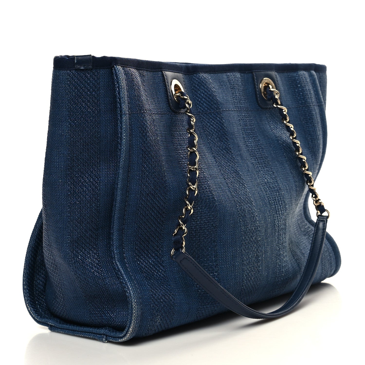 Chanel Mixed Fibers Striped Small Deauville Tote Navy Blue 3 of 10