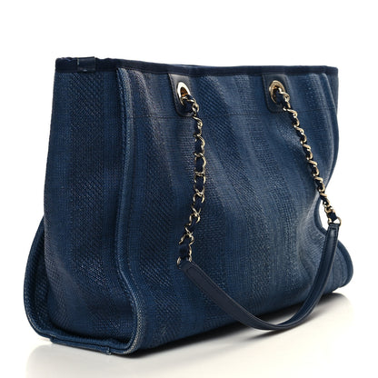 Chanel Mixed Fibers Striped Small Deauville Tote Navy Blue 3 of 10