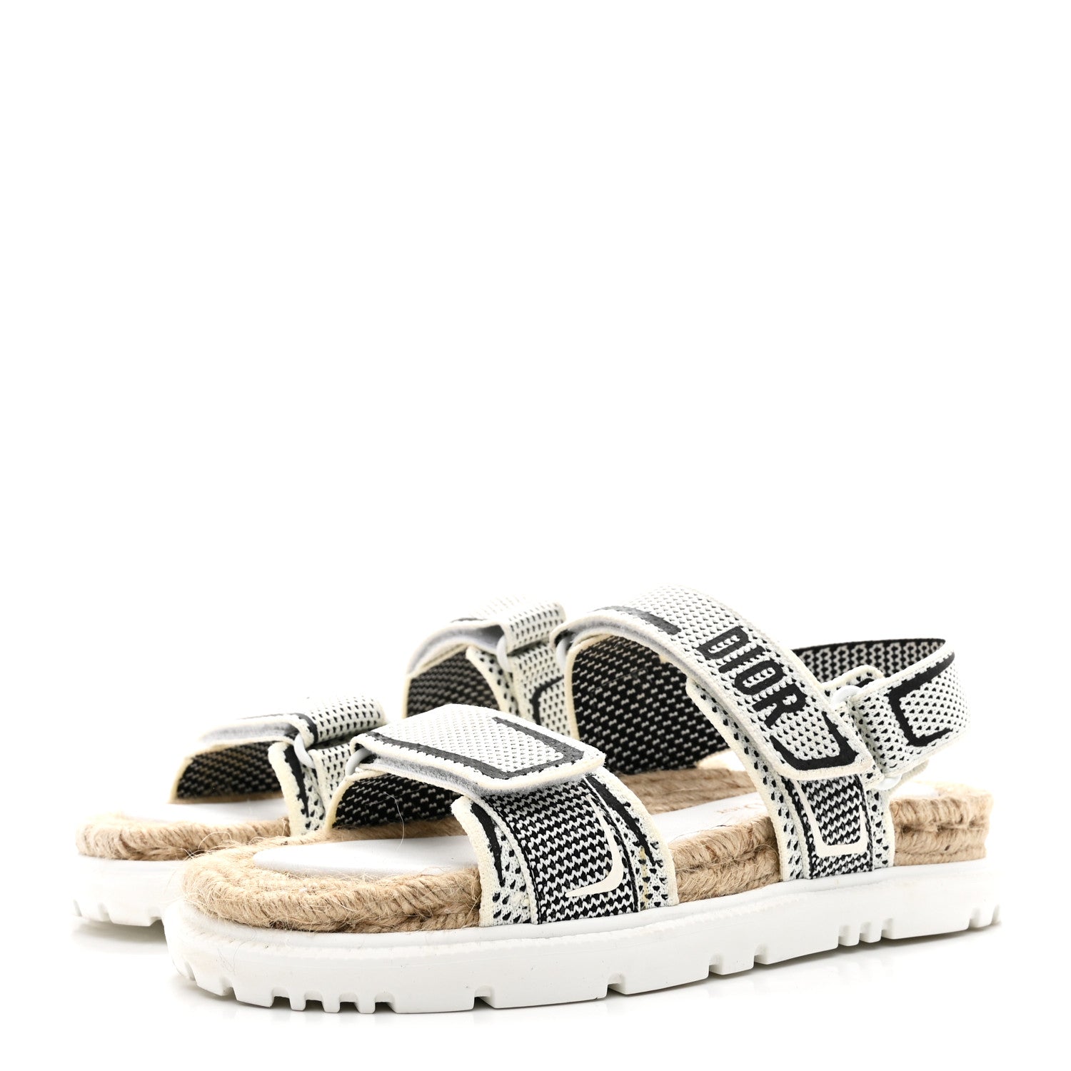 Christian Dior Technical Knit Jute Dioract 10mm Sandals 38.5 White Black 4 of 9
