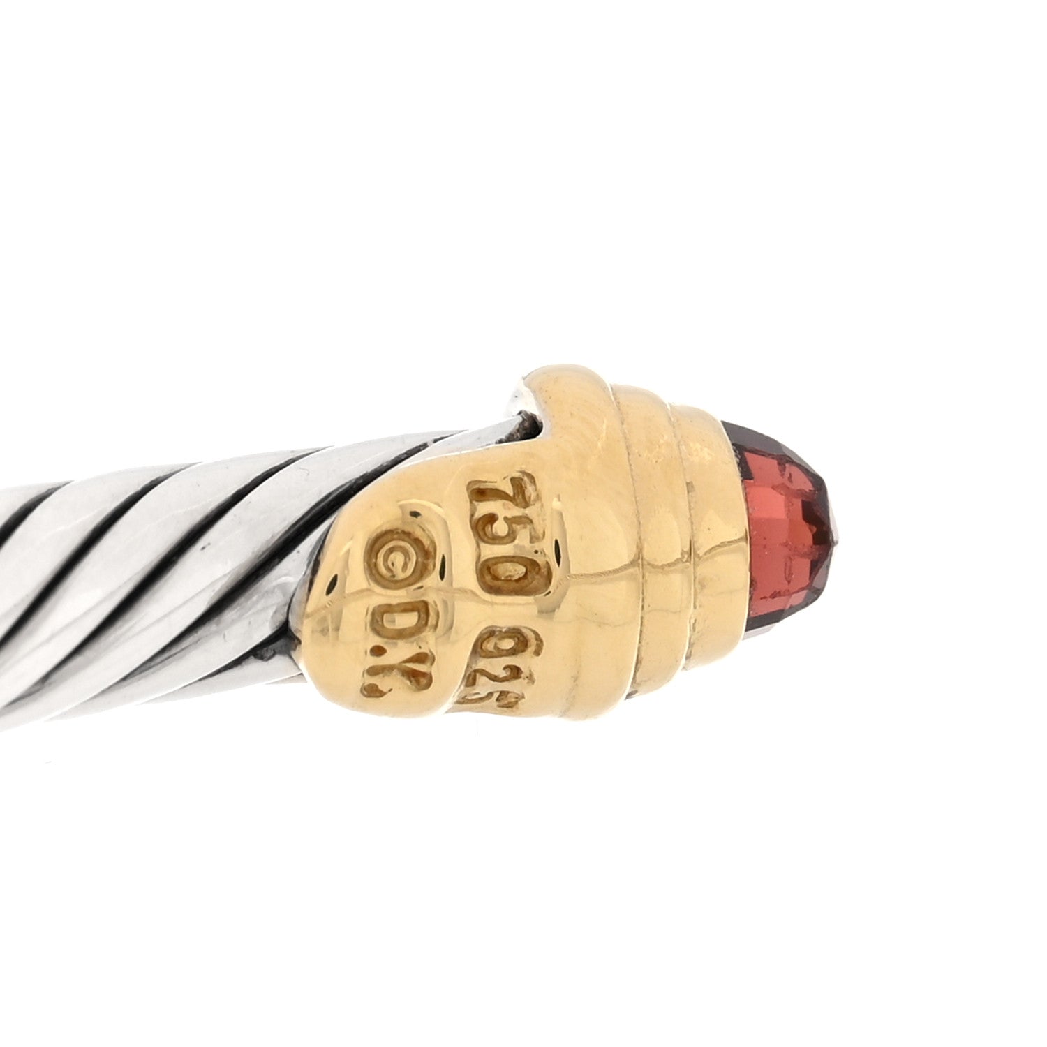 David Yurman Sterling Silver 18K Yellow Gold Garnet 4mm Classic Cable Bracelet 3 of 3