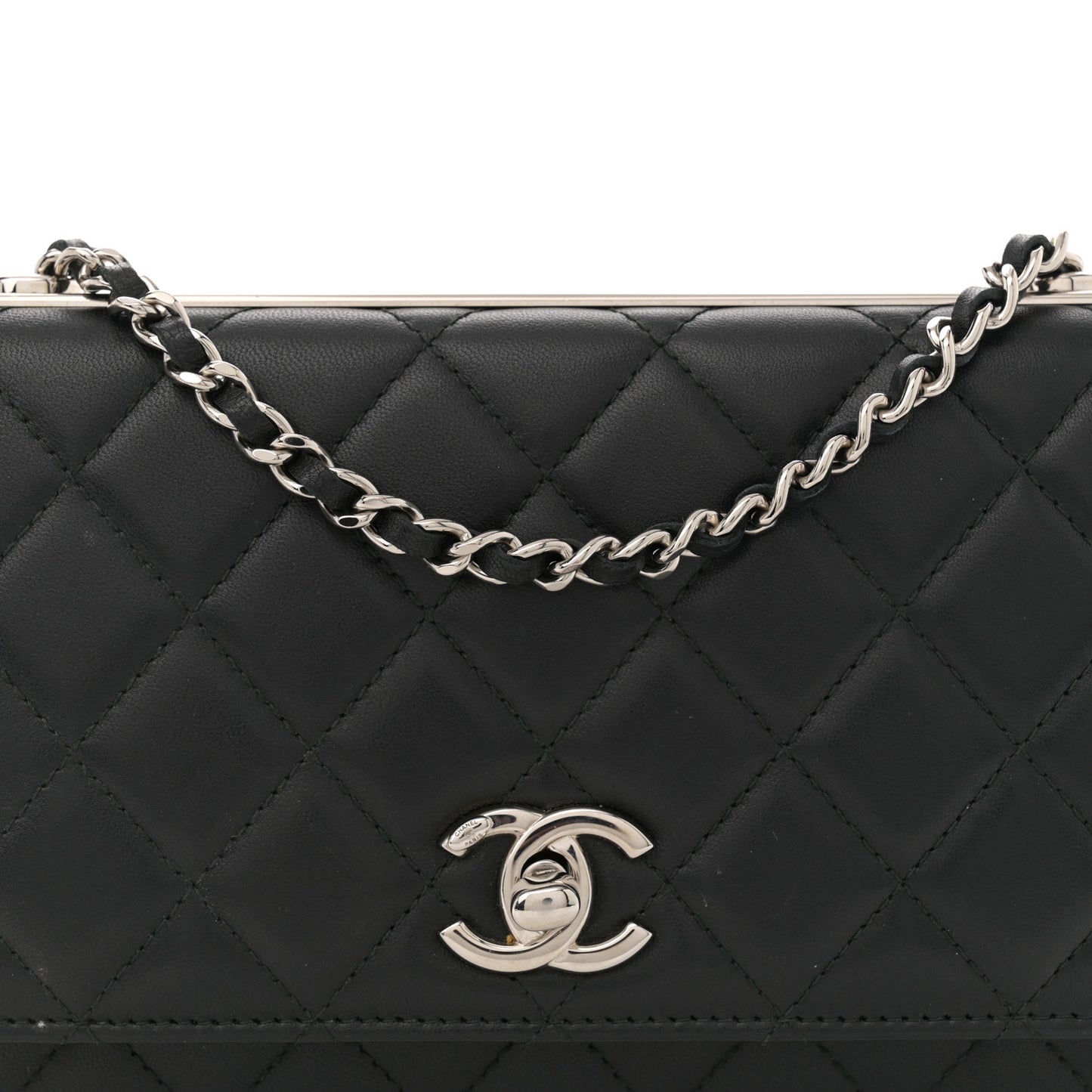Lambskin Quilted Trendy CC Wallet On Chain WOC Black