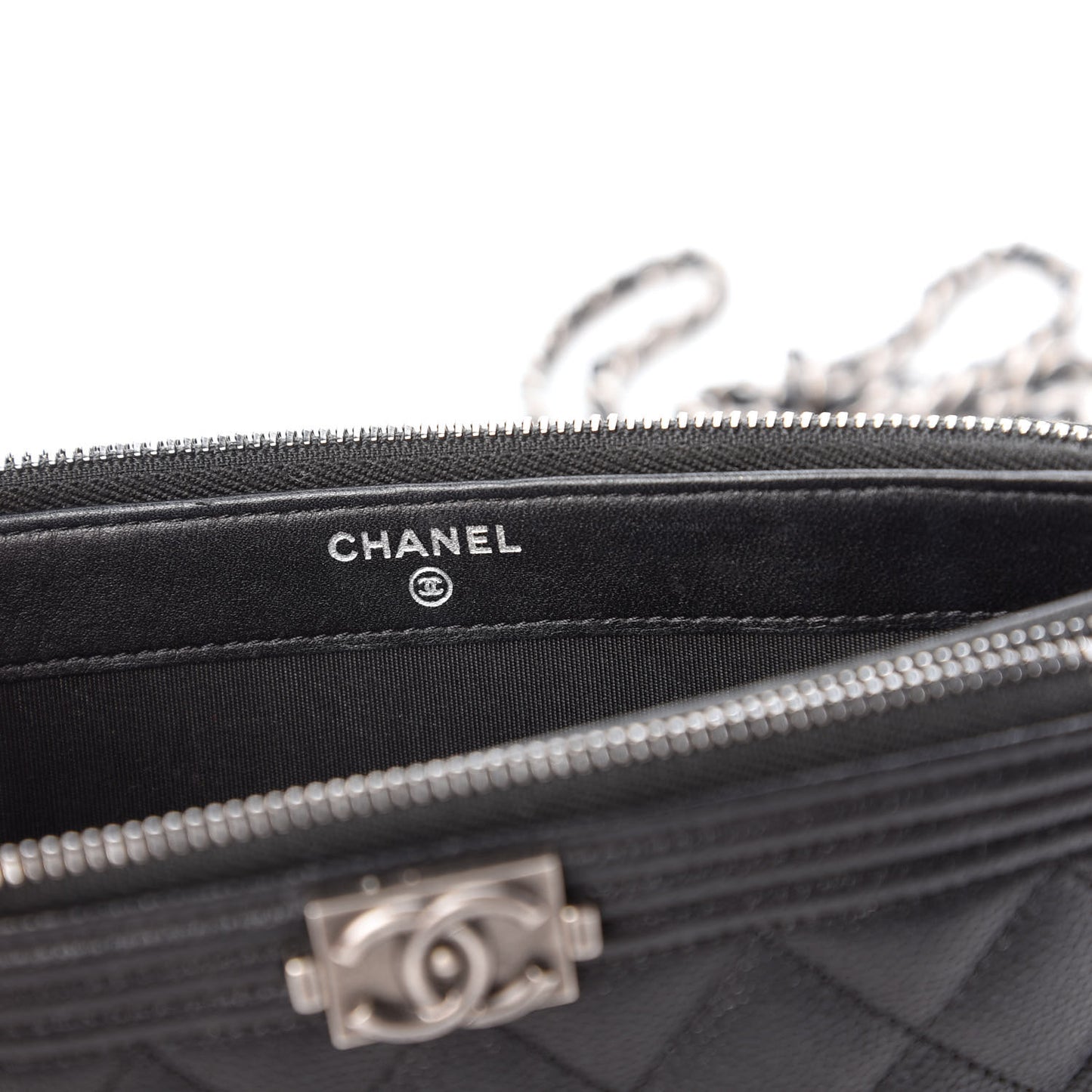 Caviar Quilted Small Boy Clutch With Chain Black