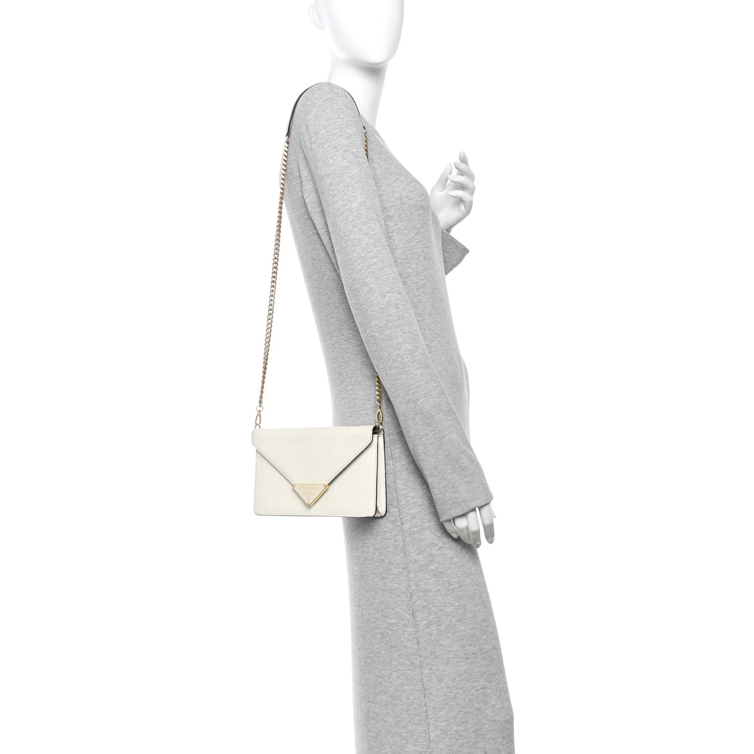 Prada Saffiano Lux Metal Triangle Logo Mini Envelope Chain Shoulder Bag White 2 of 9