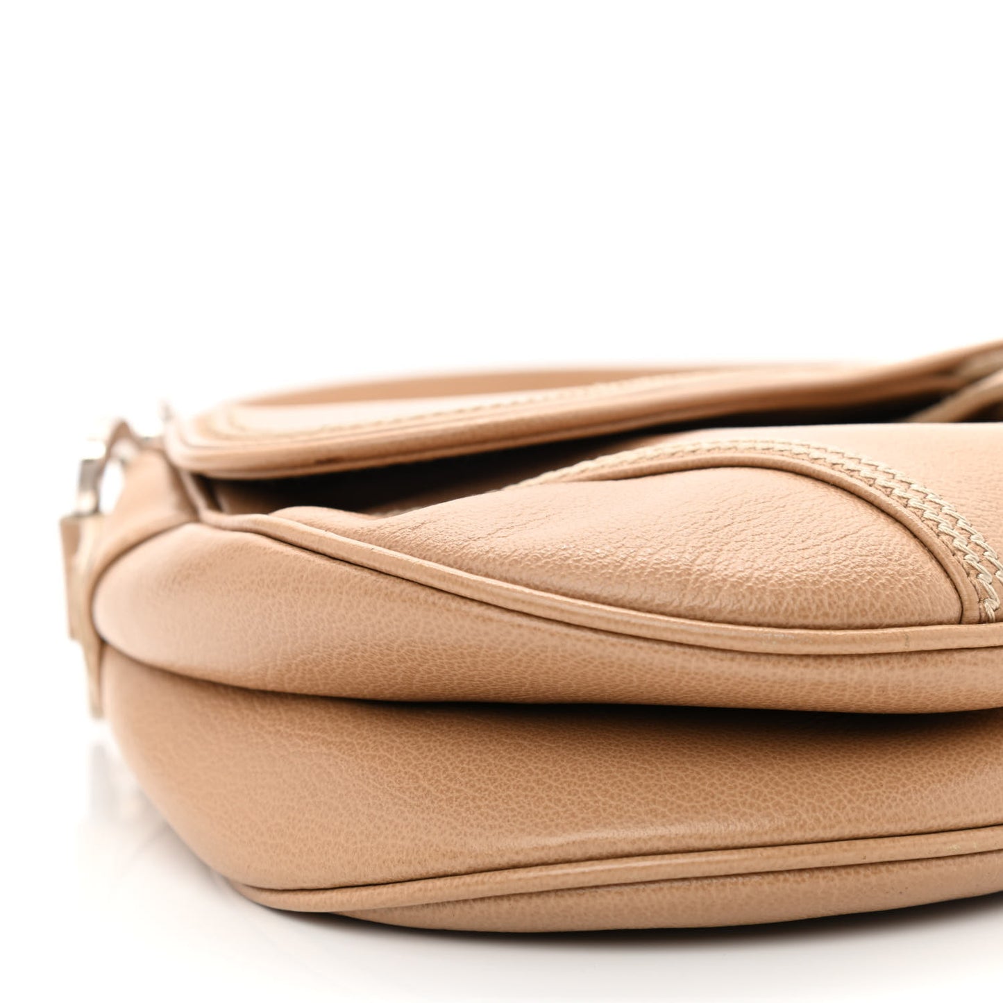 Grained Calfskin Saddle Bag Beige