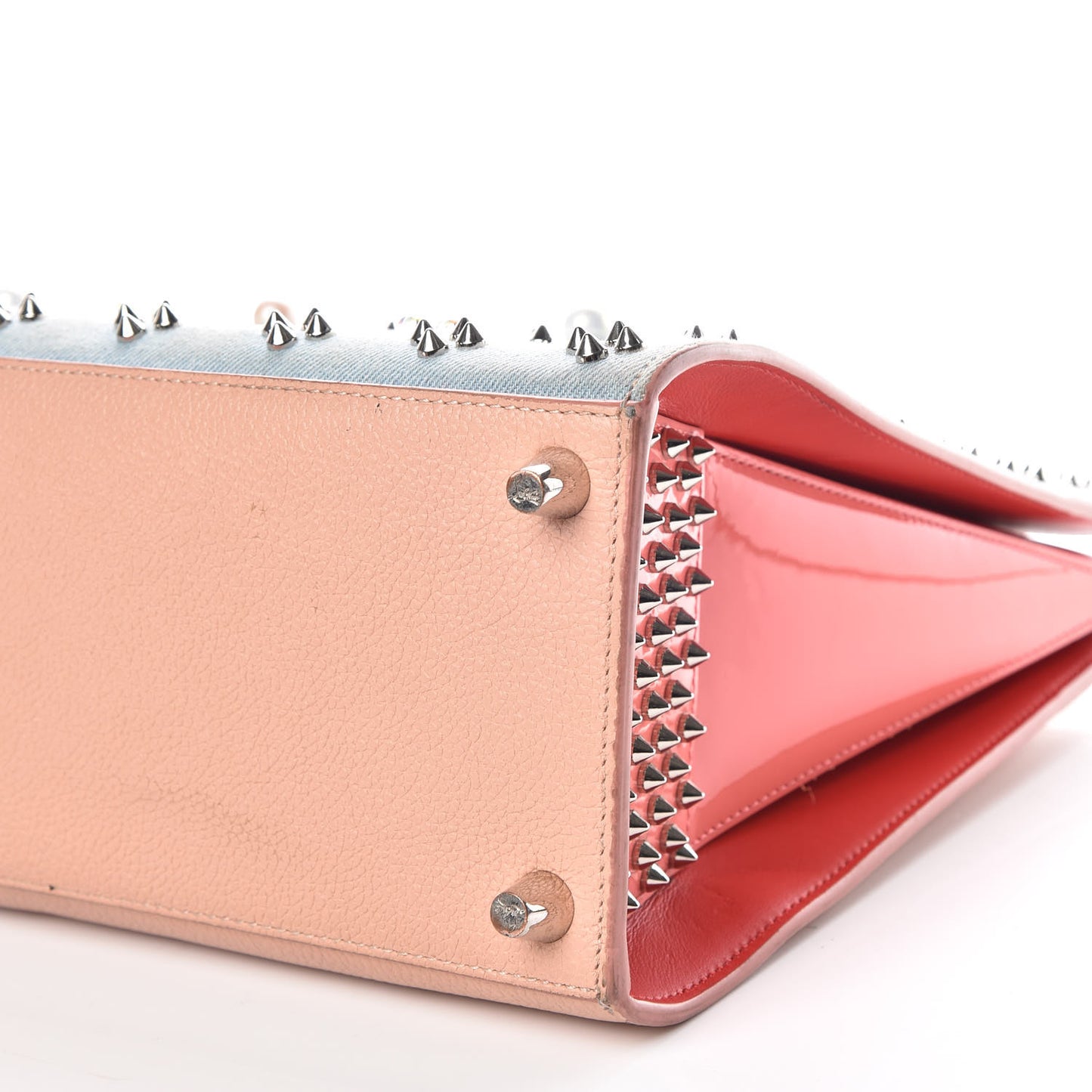 Denim Calfskin Patent Pearl Studded Loubinthesky Medium Paloma Blue