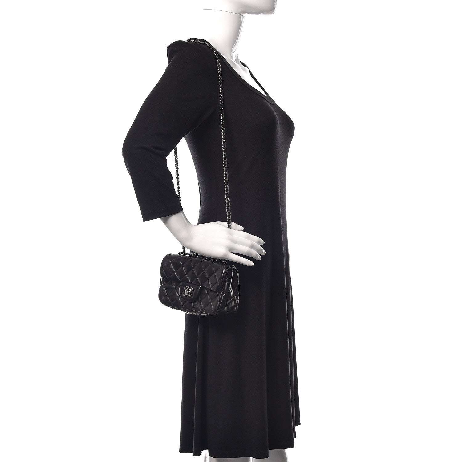 Chanel Lambskin Beaded Quilted Extra Mini Square Flap Black 2 of 15