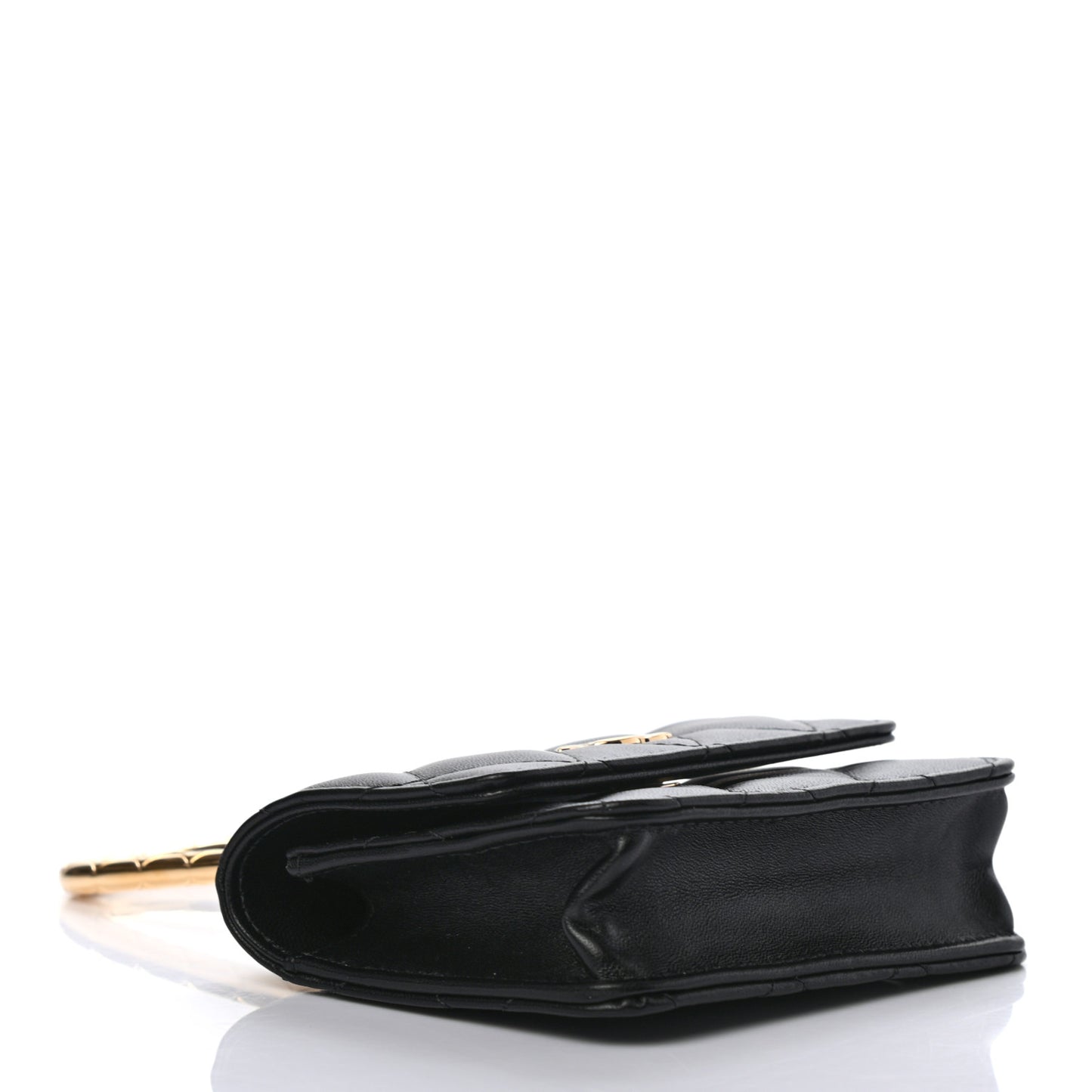 Lambskin Quilted CC Hook Card Holder Black