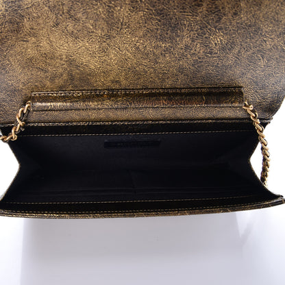 Chanel Cracked Metallic Calfskin Quilted Zip Away Chain Clutch Gold 5 of 7