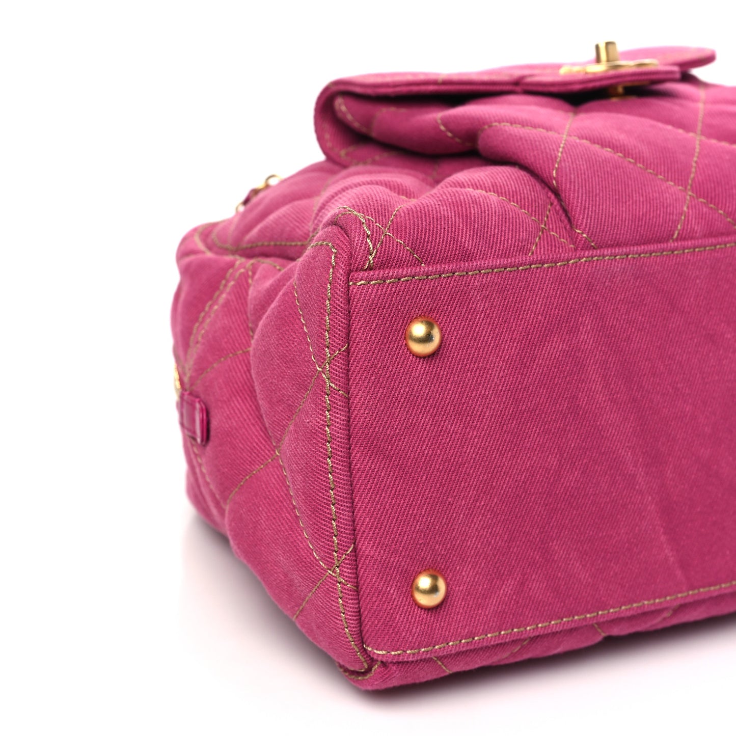 Washed Denim Quilted Bowling Bag Fuchsia