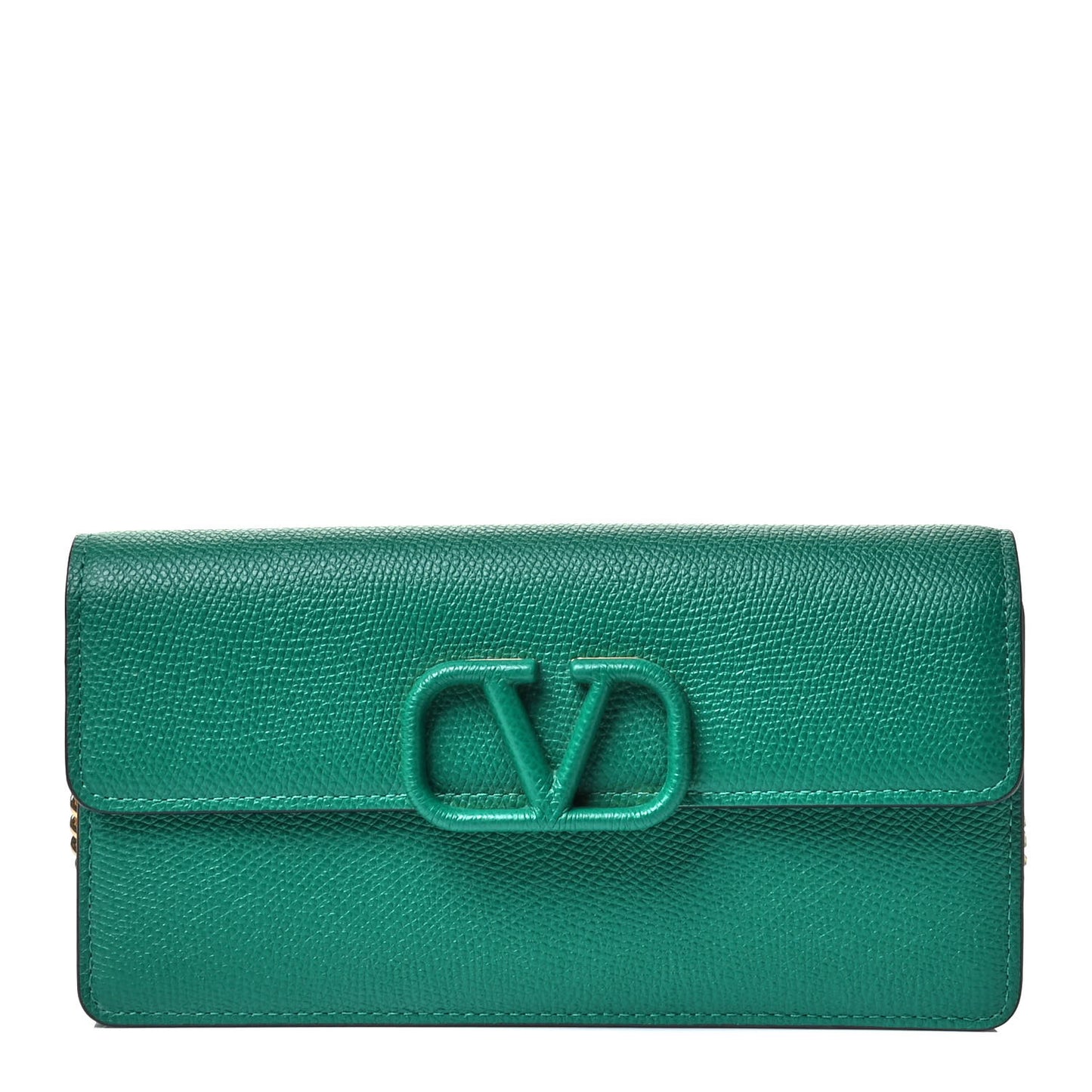 Grainy Calfskin Vlogo Wallet On Chain Green
