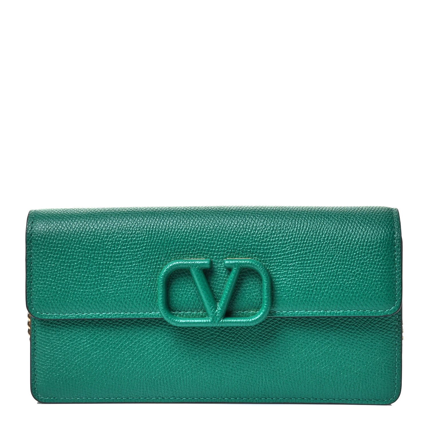 Valentino Garavani Grainy Calfskin Vlogo Wallet On Chain Green 1 of 4