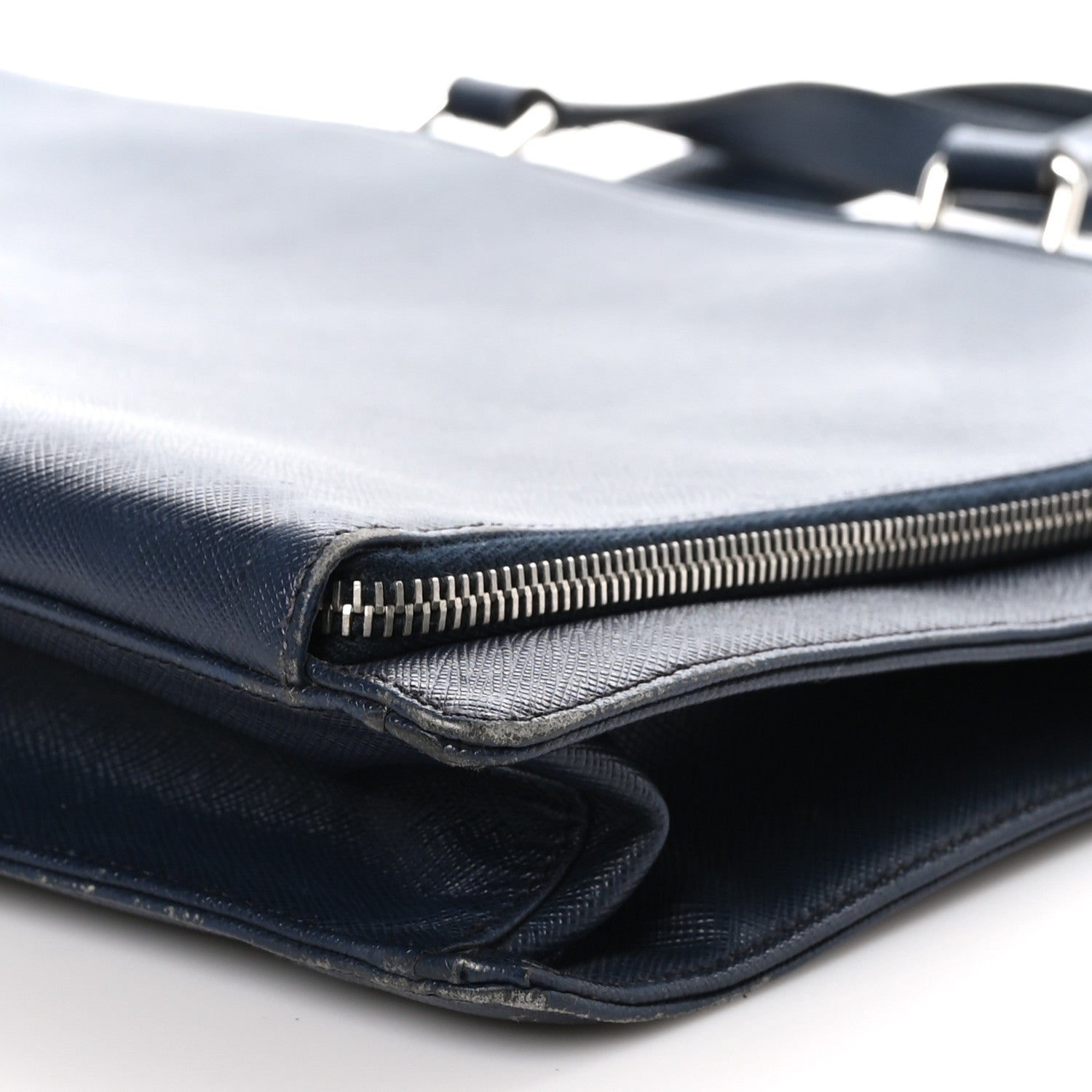 Prada Saffiano Cuir Travel Front Zip Pocket Briefcase Baltico 8 of 10