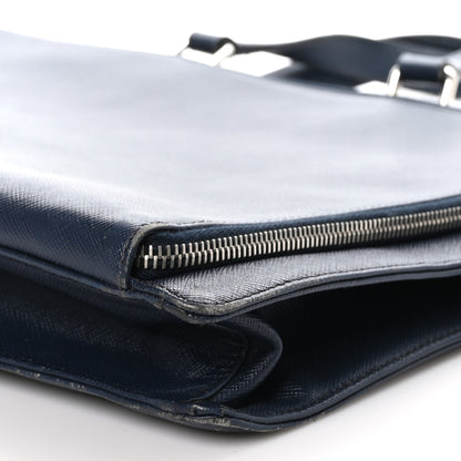 Prada Saffiano Cuir Travel Front Zip Pocket Briefcase Baltico 8 of 10