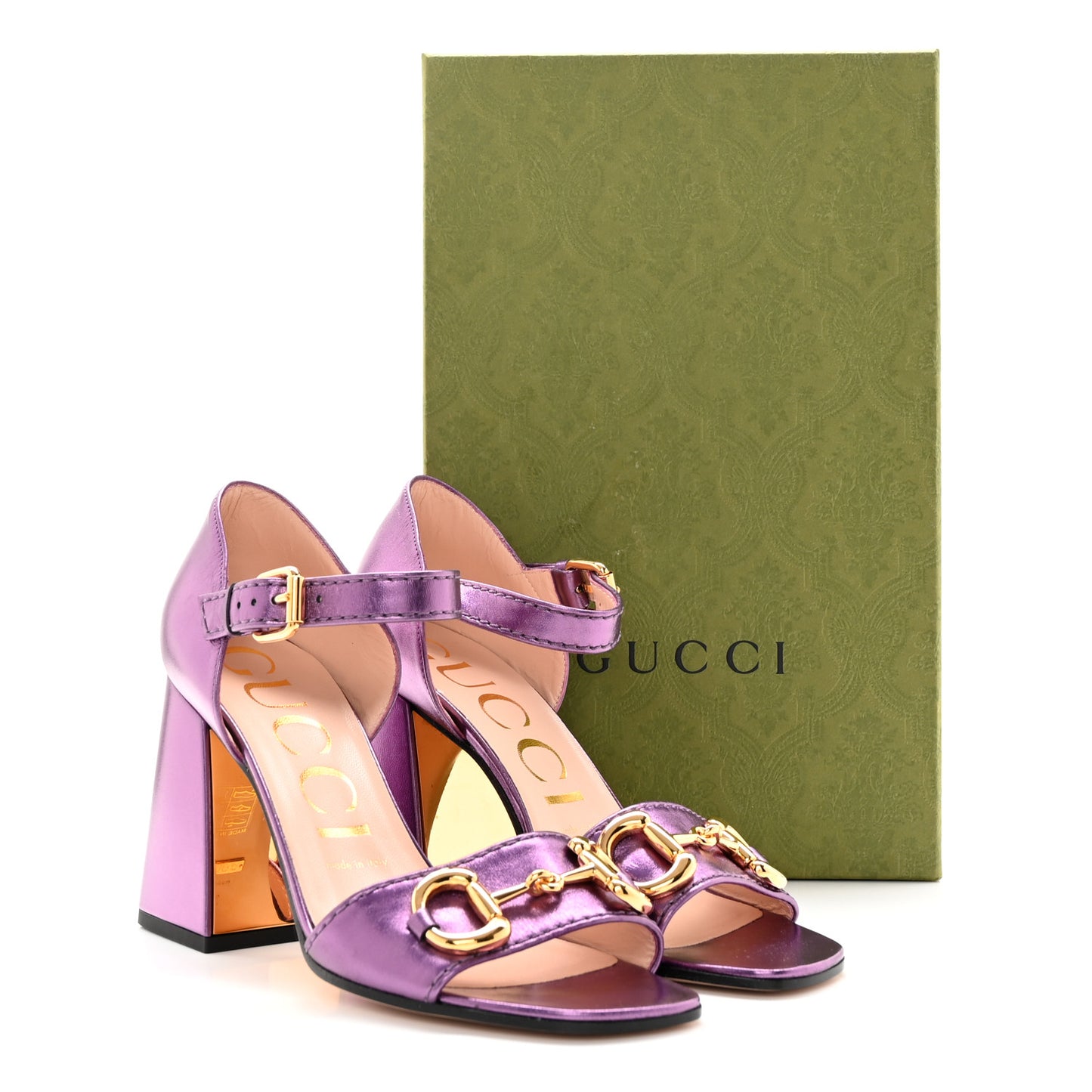 Metallic Nappa Horsebit Cross Strap 95mm Sandals 38.5 Violet