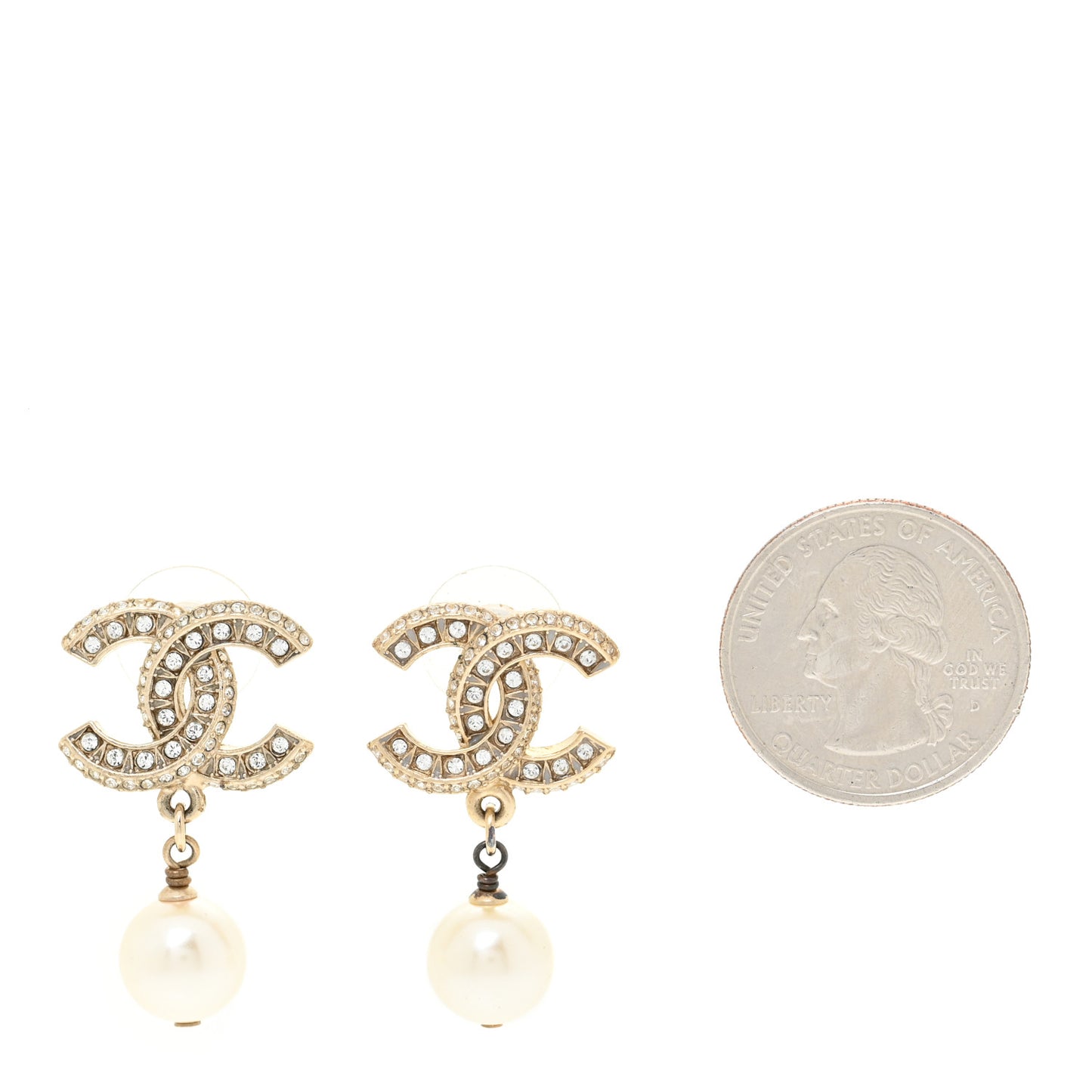 Crystal Pearl CC Drop Earrings Gold