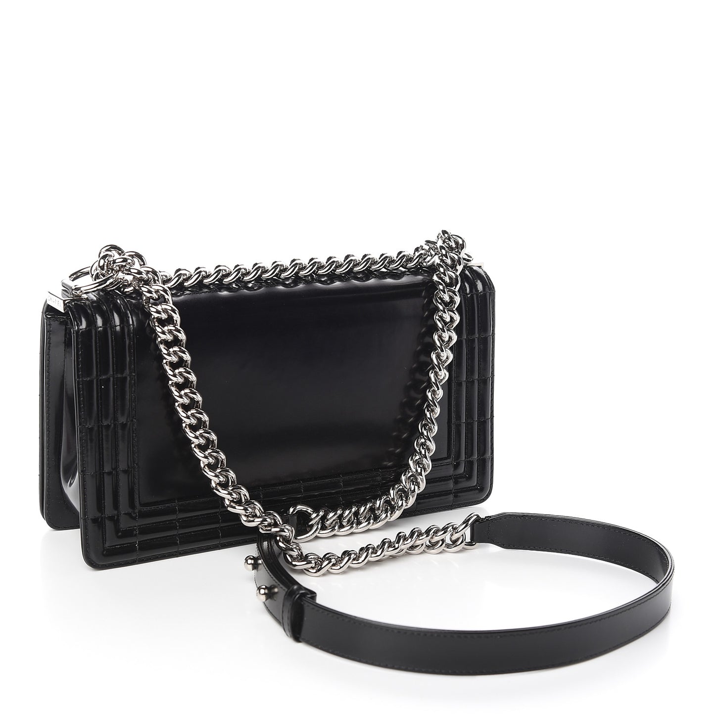 Glazed Calfskin Medium Boy Flap Black