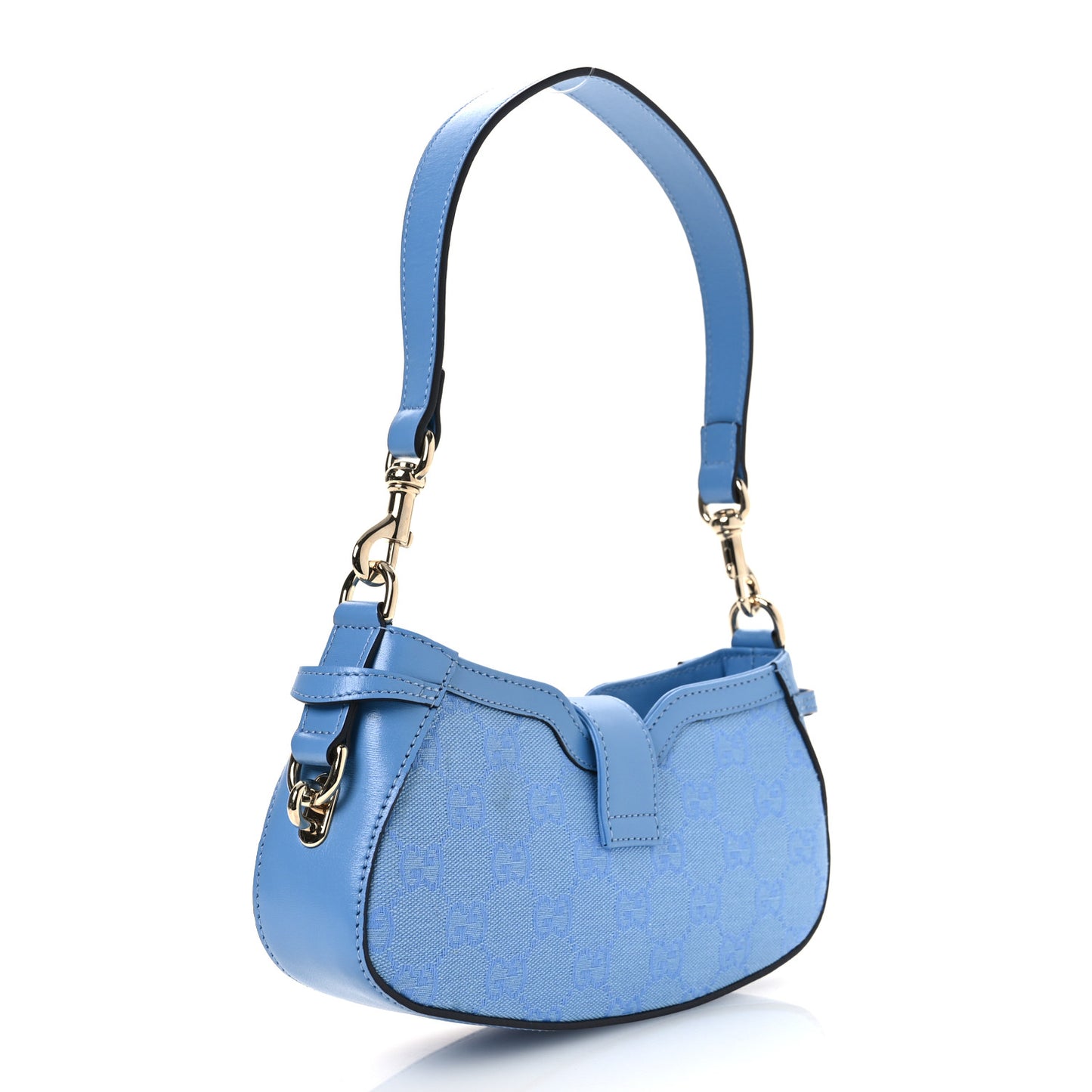 Calfskin Monogram Mini Moon Side Shoulder Bag Blue