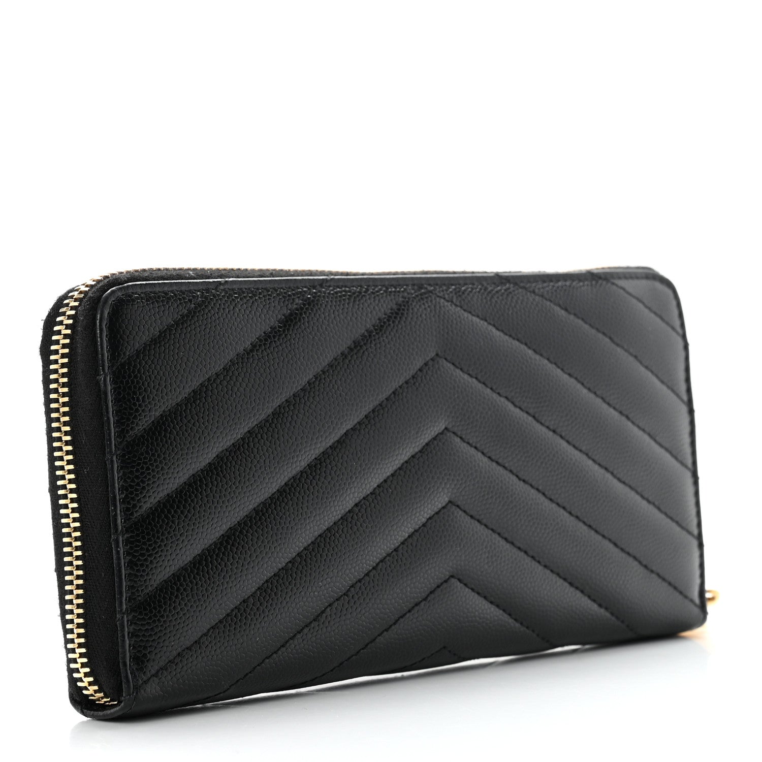 Saint Laurent Grain De Poudre Matelasse Chevron Monogram Zip Around Wallet Black 3 of 7