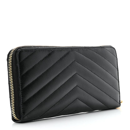 Saint Laurent Grain De Poudre Matelasse Chevron Monogram Zip Around Wallet Black 3 of 7