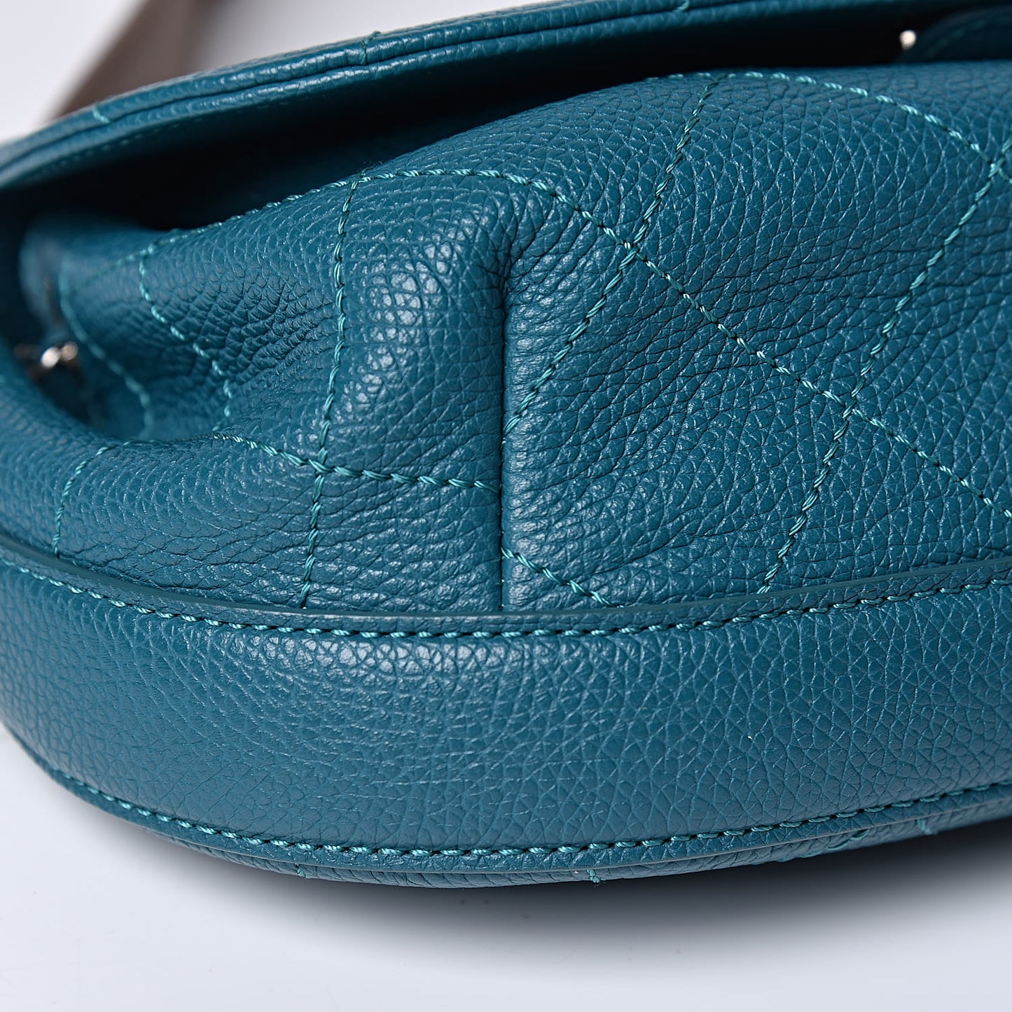 Grained Calfskin Stitched Messenger Flap Bag Teal
