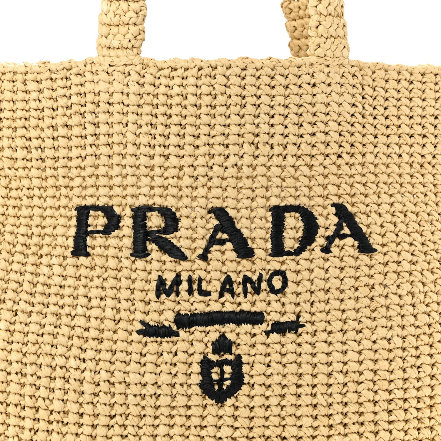 Prada Yarn Raffia Effect Crochet Embroidered Logo Tote Naturale 8 of 10