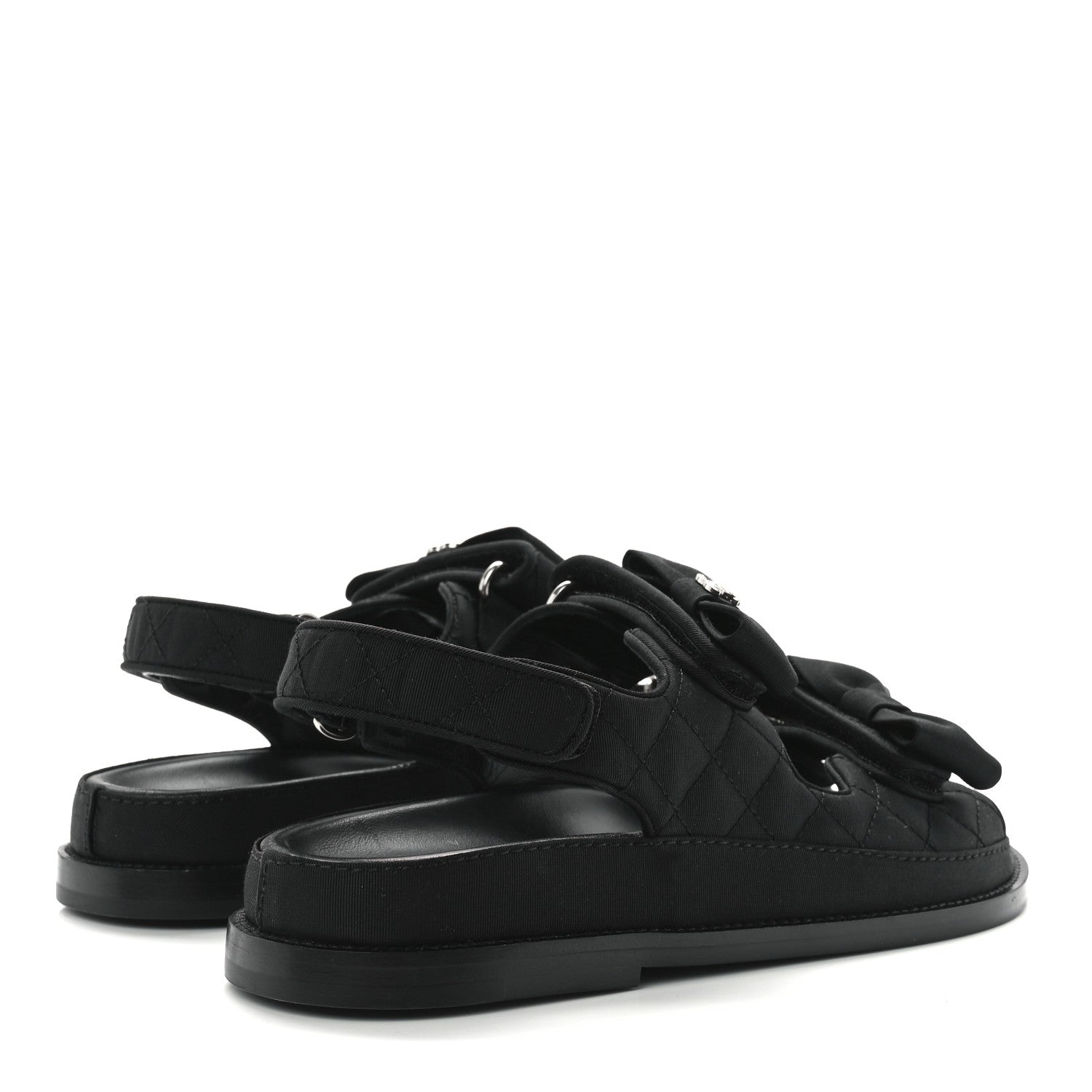Chanel Grosgrain Quilted Bow Dad Sandals 37.5 Black 4 of 9