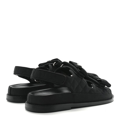 Chanel Grosgrain Quilted Bow Dad Sandals 37.5 Black 4 of 9