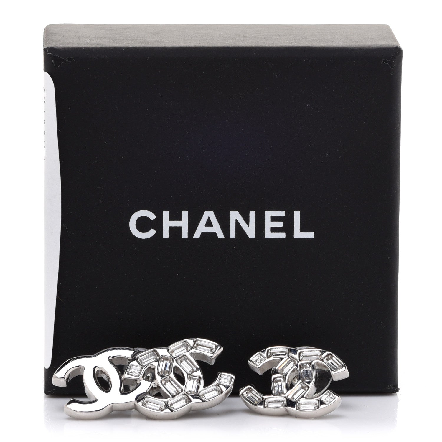 Chanel Baguette Crystal Double CC Earrings Silver 5 of 5