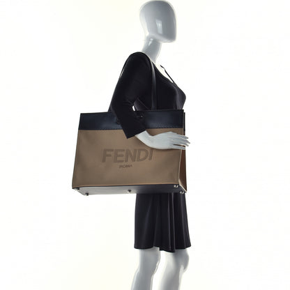 Fendi Canvas Vitello King Logo Embroidered East West Shopper Tote Sand Black 2 of 17