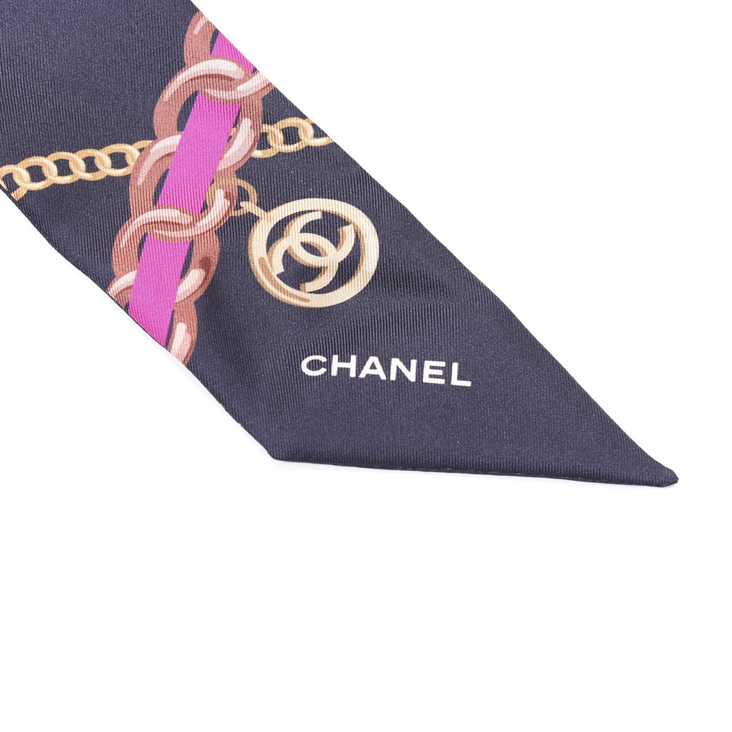 Silk Pearl CC Chain Slim Bandeau Scarf Navy Blue